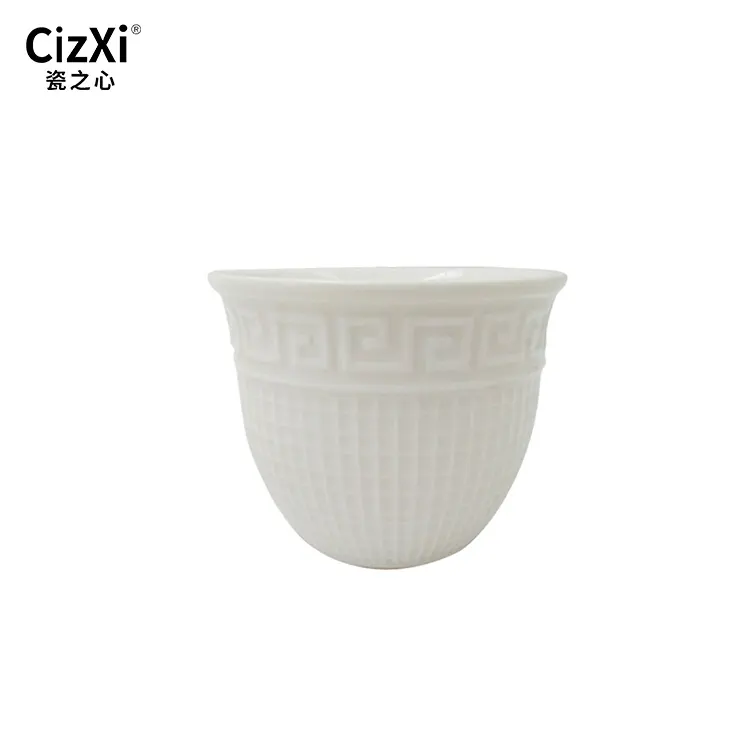 Taza de porcelana blanca árabe con relieve, cerámica, té, café, cawa, venta al por mayor