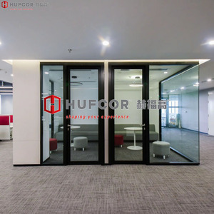 Customizable Modern Soundproof Office <strong>Partition</strong> <strong>System</strong> Double Aluminum Glass Wood-Style Panel Room Divider Direct Factory Supply - Product Image 1