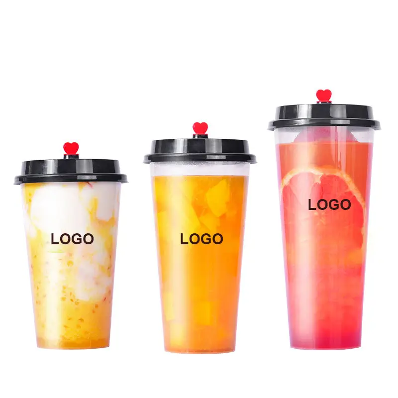 Logotipo personalizado 350ml 16oz 500ml 700ml descartável grosso smoothie PP claro transparente plástico bolha boba leite chá copo com tampa