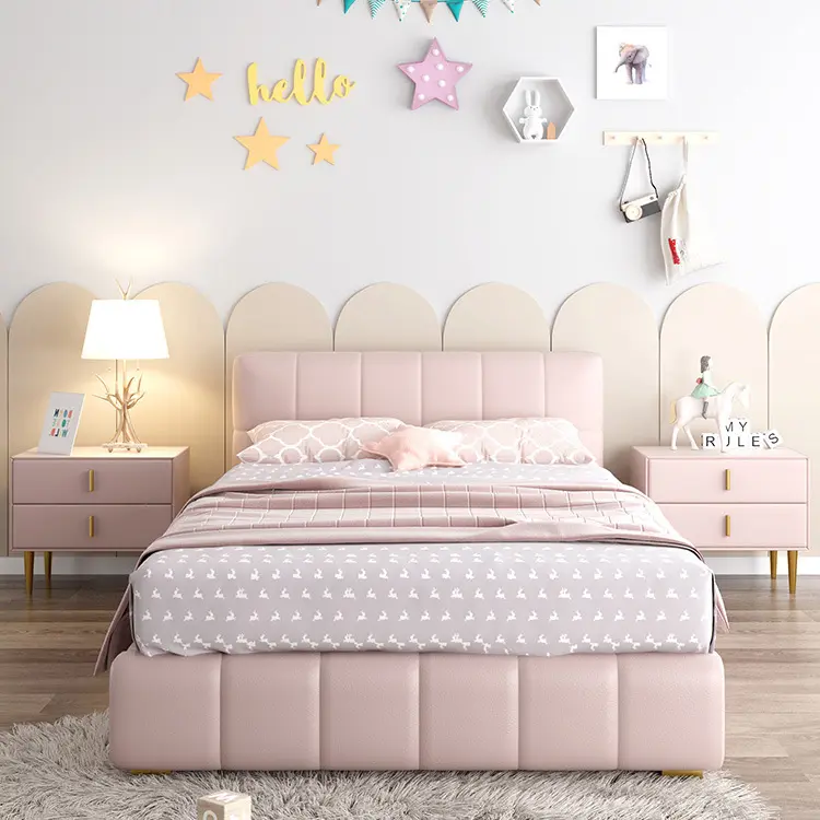 Cama de princesa de estilo nórdico para habitación de niñas, marco de madera de cuero, pata de Metal, 1,2 m, 1,5 m, color rosa