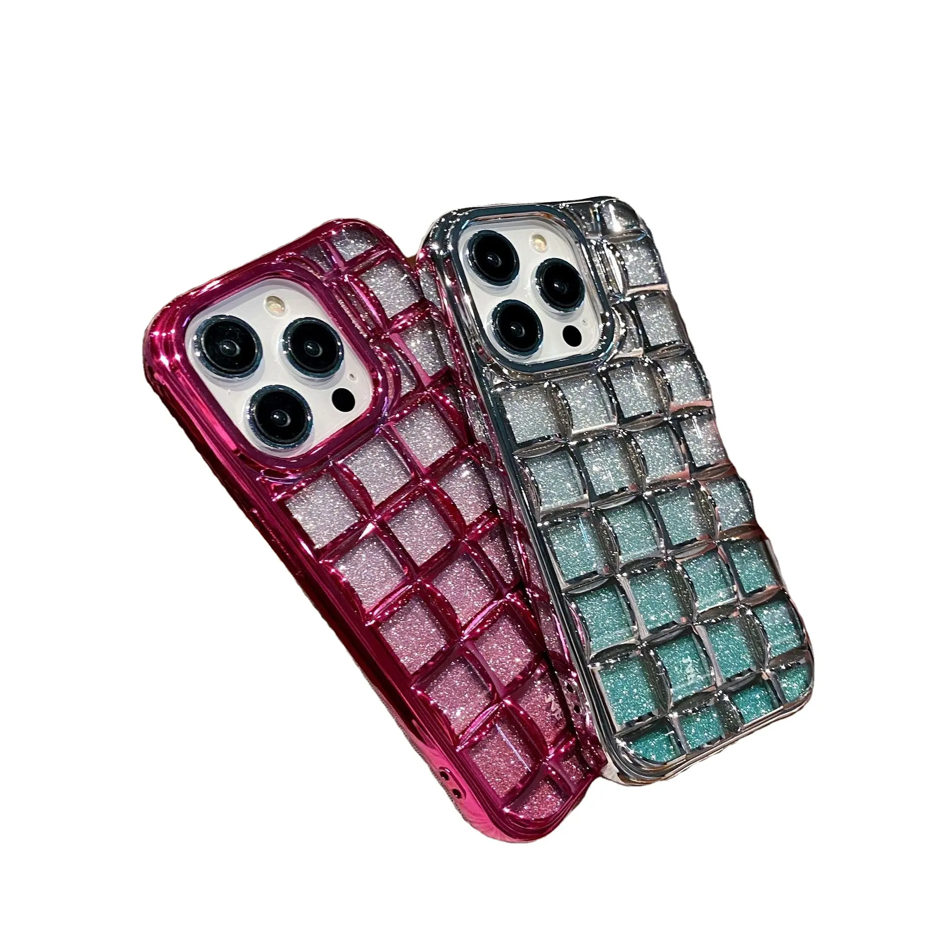 Luxury Cute Heart Diamond Phone Case For iPhone 13 12 11 Pro Max 14 Plus Silicone Cover Honeycomb Plated Cases for iPhone 15