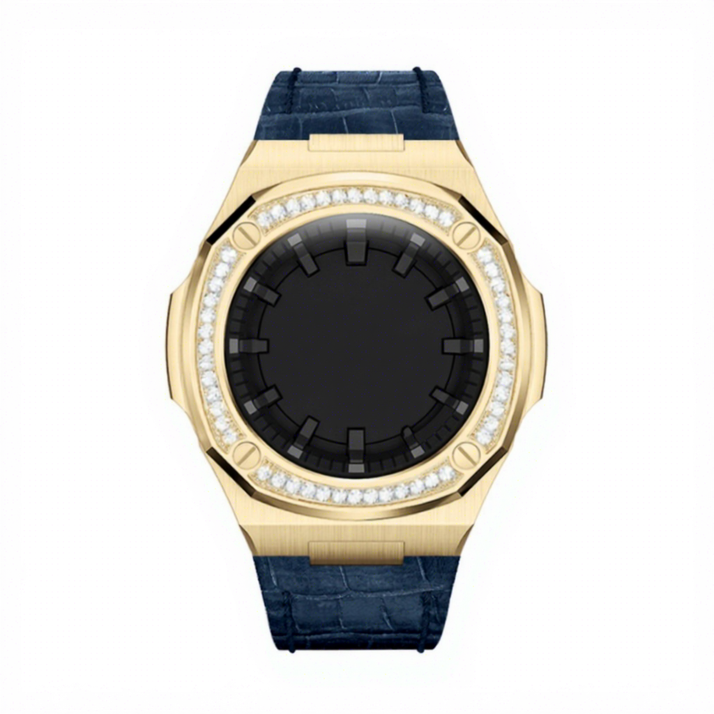 Gold case+black blue leather band