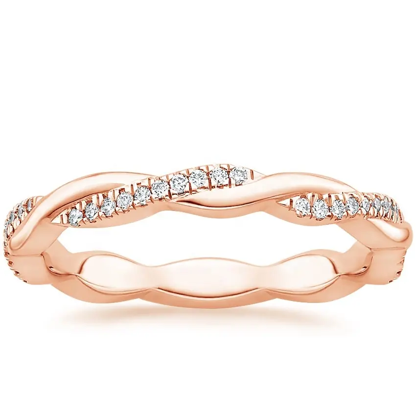 Venta al por mayor anillo de joyería de oro de 10K Micro Pave anillo Petite torcido vid la cruz de diamantes anillo de bodas para las mujeres
