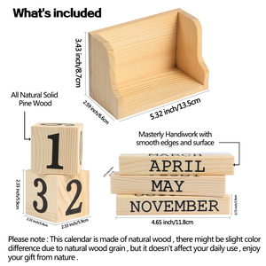 Sáng tạo trang trí bằng gỗ hình chữ nhật khối bàn vĩnh viễn lịch với nghệ thuật Deco thiết kế cho Giáng sinh & sinh nhật - Product Image 2