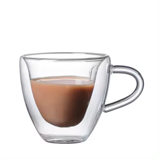 Kalp aşk şekilli çift duvar cam kahve fincanı sevimli drinkware su süt suyu aşk kupa özel cam çay bardağı