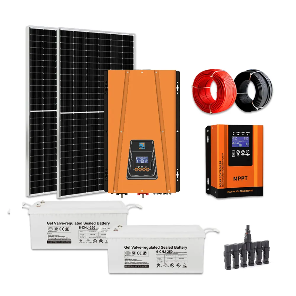 Sistema de energia solar tudo em um painel solar 2KW bateria de GEL para uso doméstico