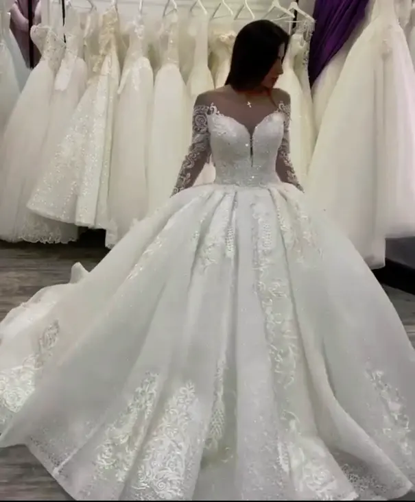 Vestidos de casamento com mangas e laços, vestido de noiva princesa, de casamento, com aplique de tule, novo design, 2021