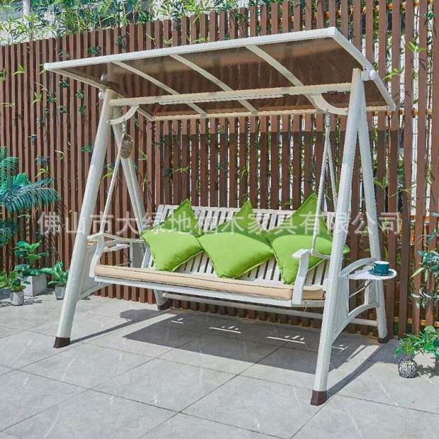 Blanco picado, élite en forma de A, columpio para 3 personas, luces solares