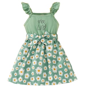 Kızlar için yaz elbisesi çocuk tam baskı etek Ruffled Trim eşleşen kemer örme ilham papatya - Product Image 2