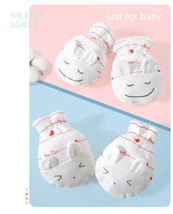 ถุงมือป้องกันรอยขีดข่วนสำหรับเด็กทารกใบหน้ายิ้มสีขาวบริสุทธิ์ป้องกันรอยขีดข่วนสิ่งประดิษฐ์บนใบหน้าการ์ตูนผ้าฝ้ายแท้ไม่รัดคอ - Product Image 4