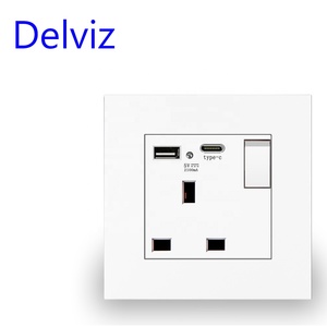 Delviz 13A英国标准电源插座、开关控制、5v 2100mA接口输出、2A USB端口C型壁式电动单插座 - Product Image 1