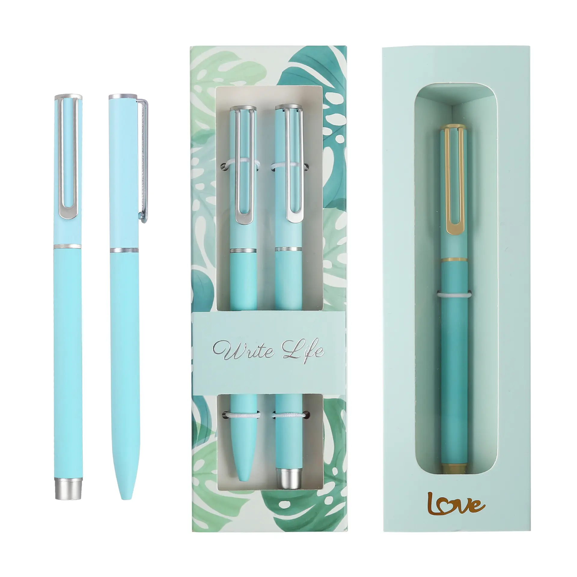 Fournisseur d'école le plus vendu étui à stylo de haute qualité beau cadeau stylo à bille en métal d'impression personnalisée colorée avec boîte
