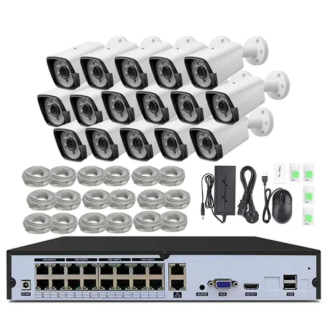 Kit de detecção humana CCTV POE NVR, câmera IP IP de detecção humana, 16 canais, 8MP, 4K, ultra HD, 8MP, 5MP, 4MP, conjunto de vigilância externa à prova d'água, mais recente design