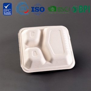 BPI sertifikalı tek kullanımlık 8 inç Bagasse hamuru 3 bölme kapaklı kutu biyobozunur tek kullanımlık 3-Compt kapaklı 8 inç kutu - Product Image 3