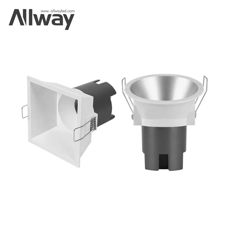 ALLWAY Dimmable Reflektor Warna Pengisian Tersembunyi Die Casting Aluminium Langit-langit Dalam Ruangan Tempat Hotel COB 10W LED Downlight