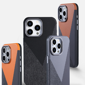 Lüks renk bloke deri desenli cep telefonu kılıfı iPhone 16 için Promax 15 artı 14 13 manyetik şarj koruyucu kapak - Product Image 2