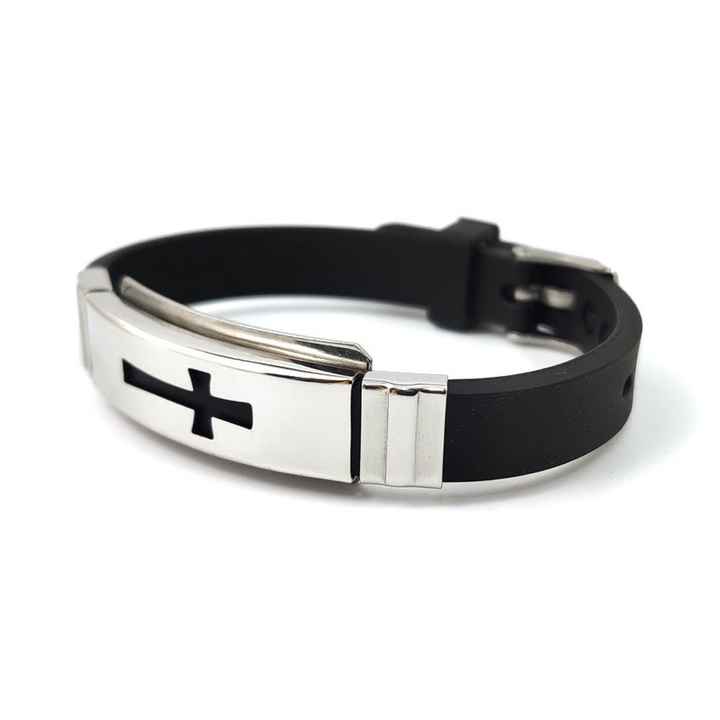 Braccialetto in Silicone con cinturino in gomma nera di alta qualità con Logo personalizzato braccialetto con lettere incrociate della bibbia cristiana