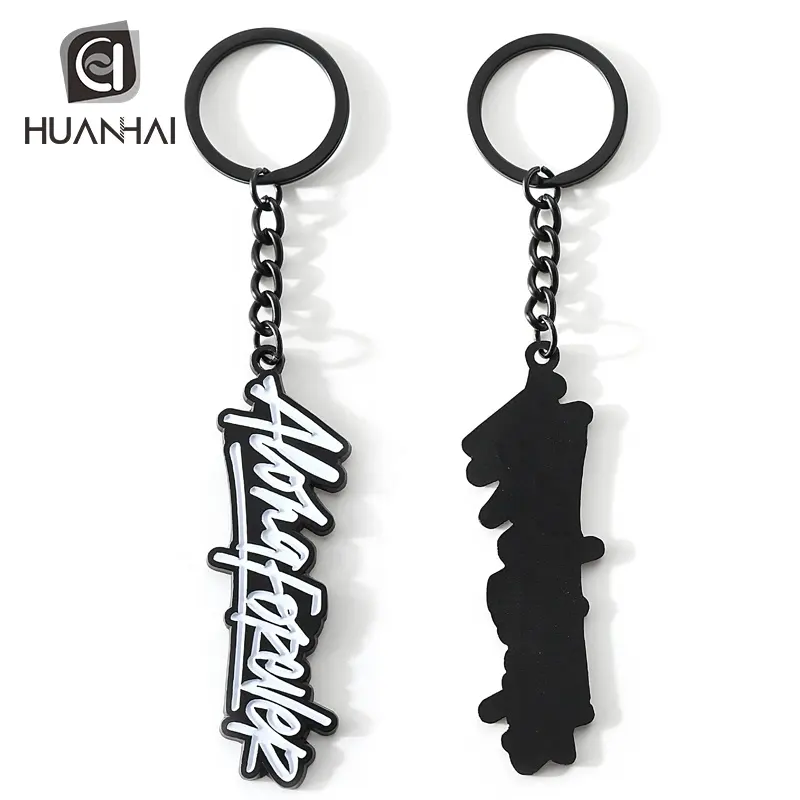 Porte-clés avec logo personnalisé en émail, pièces, anneau en aluminium noir, métal