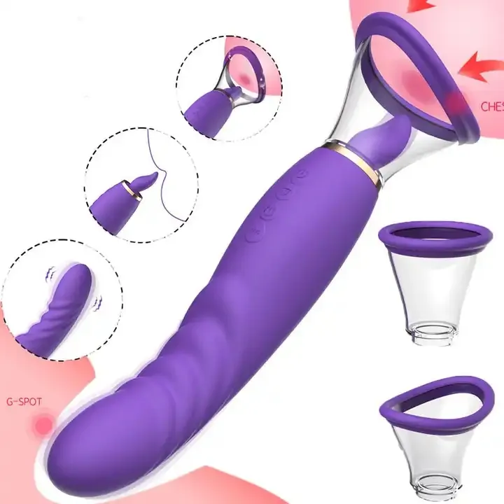 3 en 1 Pompe à mamelon pour sucer le léchage oral Appareils à baguette Av Masturbation féminine Langue de succion Vibrateur
