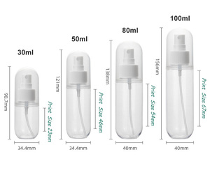 新しいパターン30ml 50ml 80ml 100ml PETプラスチックマカロンカラーピルカプセル型白透明化粧品スプレーポンプボトル