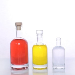 新しいデザイン透明ウォッカワインボトル100ml-750ml赤ワインボトル密封透明ガラス厚い底ガラスボトル