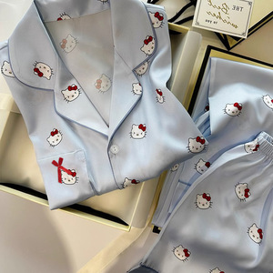 חמוד שלום חתלתול קריקטורה סאטן סוף גבוה סאטן שלושה חלקים חליפת פיג 'מה בקיץ לילה ללבוש הסיטונאי - Product Image 3