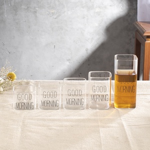 Simple and Atmospheric Style square Glass Multi Specification Good Morning Breakfast Milk <strong>Cup</strong> Heat-resistant - Product Image 1