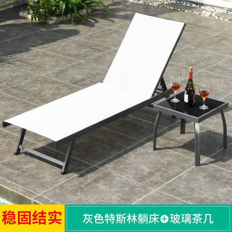 Lit inclinable gris - Cadre en alliage d'aluminium - Table basse en verre