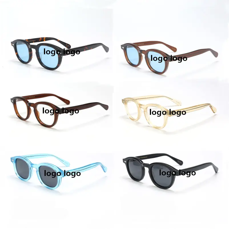Gafas de bloque de luz azul de acetato de fibra de alta calidad para hombres y mujeres, gafas de sol de lujo, montura de gafas de diseñador de marca redonda vintage