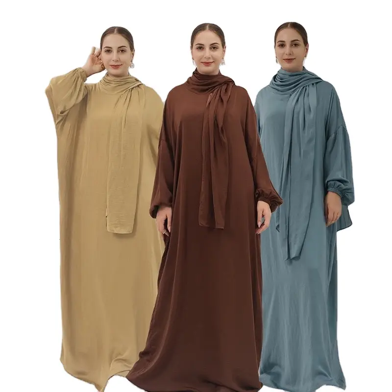 2023 Mode Islamische Kleidung Ramadan Hoodie Falten Abaya Einteiliges Gebet Krepp kleid Mit Schal Für Muslimische Frauen L0093