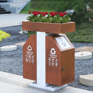 户外双桶不锈钢垃圾桶带盖社区卫生金属垃圾桶户外环境用 - Product Image 3