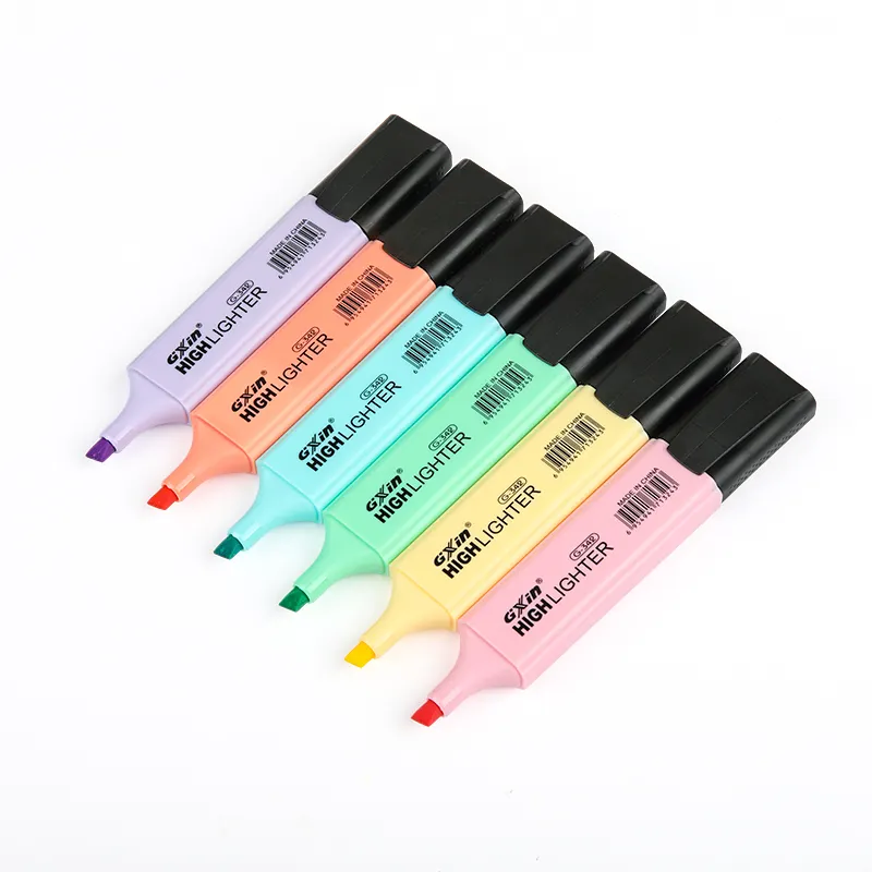 GXIN G-342-6P 도매 6 색 형광 파스텔 형광펜 세트 사용자 정의 형광펜 마커 펜 학교 형광펜