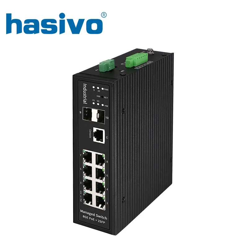 8 Port PoE completo Gigabit Industrial PoE controlado interruptor Ethernet con 2 SFP carril DIN Red 24V/48V BT_90W interruptor de PoE