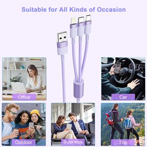 TKT快速充电器适配器线3合1多USB充电电缆类型-C微型USB，适用于兼容计算机智能的闪电端口 - Product Image 6