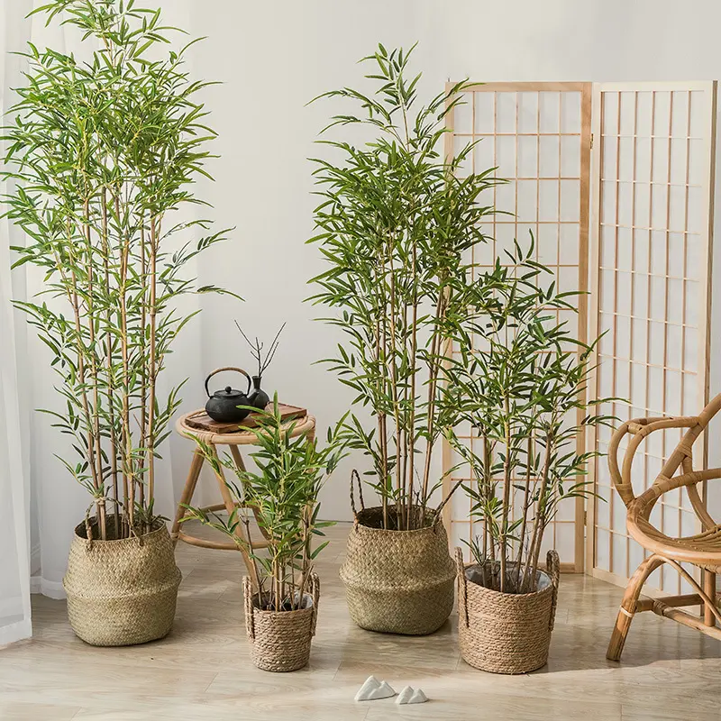 Planta de hojas de bambú verde de la suerte decoración de bambú artificial de gran oferta precio preferencial