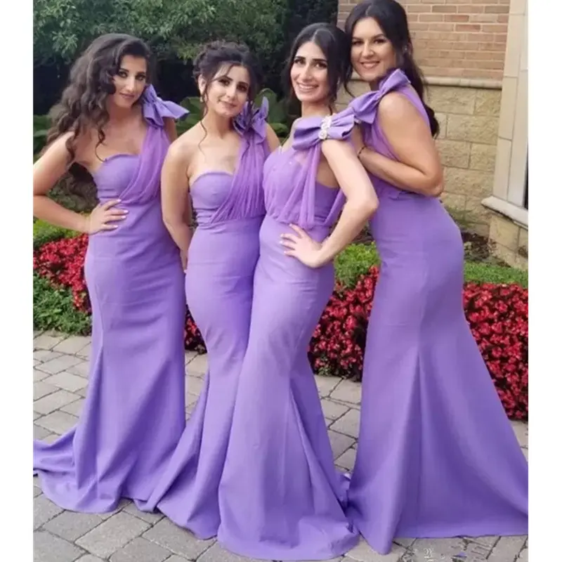 Mumuleo Stylish Lavender Mermaid Bridesmaid Dresses One Shoulder Wedding Guest Dress Sweep Train Satin Maid Of Honor Gowns