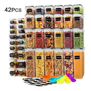 家庭用収納42個セットBPAフリー気密プラスチック積み重ね可能キッチンオーガナイザーシリアルドライ食品収納箱