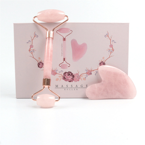 Yüksek kalite gül kuvars yeşim rulo gua sha kutusu ile set - Product Image 2