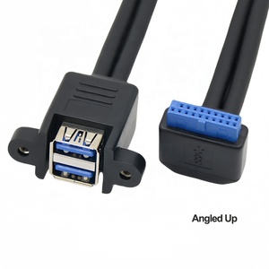 2 port Panel montaj USB 3.0 19 Pin kablo 90 derece dirsek yukarı aşağı IDE çift USB 3.0 uzatma kablosu anakart için - Product Image 3