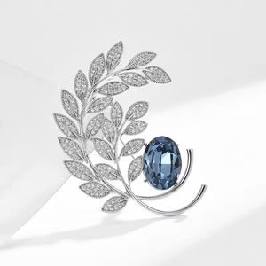 Thời Trang Đồ Trang Sức Đồng Rhodium Mạ Cube Zircon Tinh Thể Màu Xanh Tai Của Lúa Mì Trâm Cài - Product Image 4