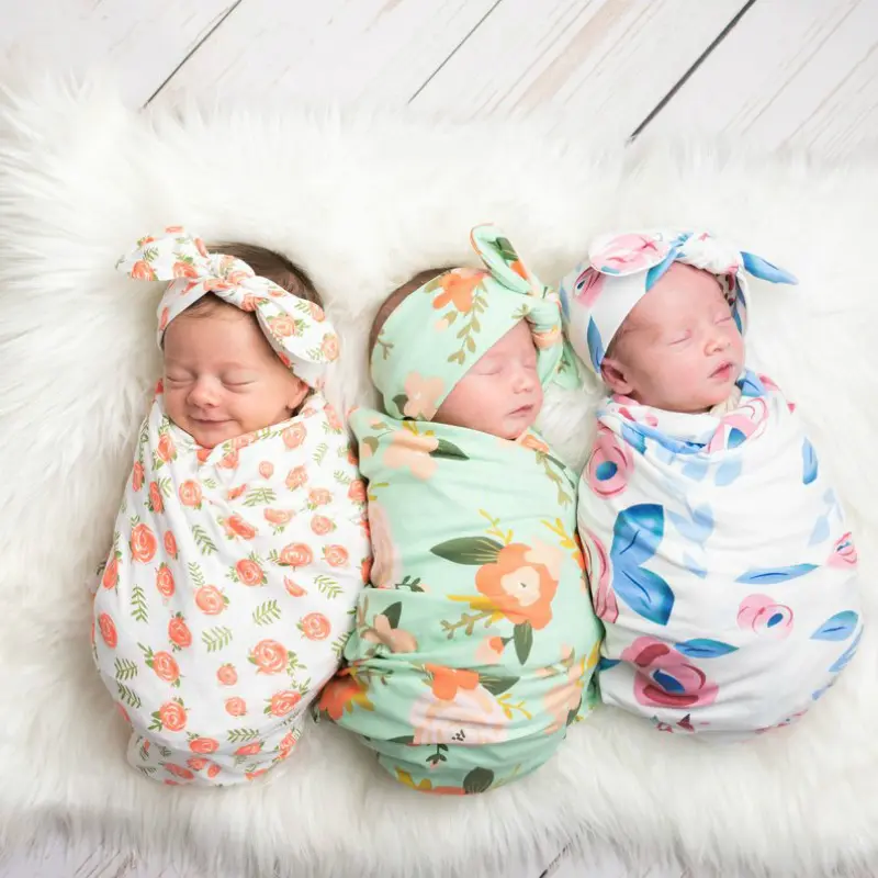 Recém-nascidos Swaddle Cobertores e Headband Set for Girls Meninos Cobertores Do Bebê Cobertor Macio E Confortável