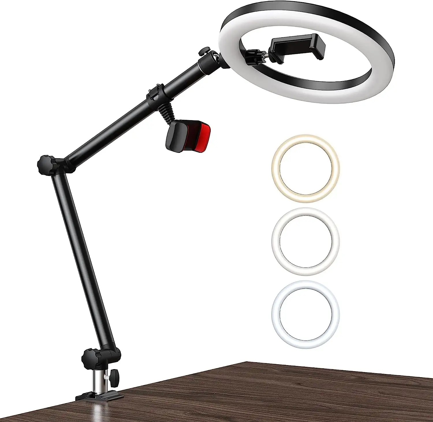 Staffa sopraelevata con lampada ad anello circle light per video smartphone fill light stand studio hotel desk top clamp lampada da comodino