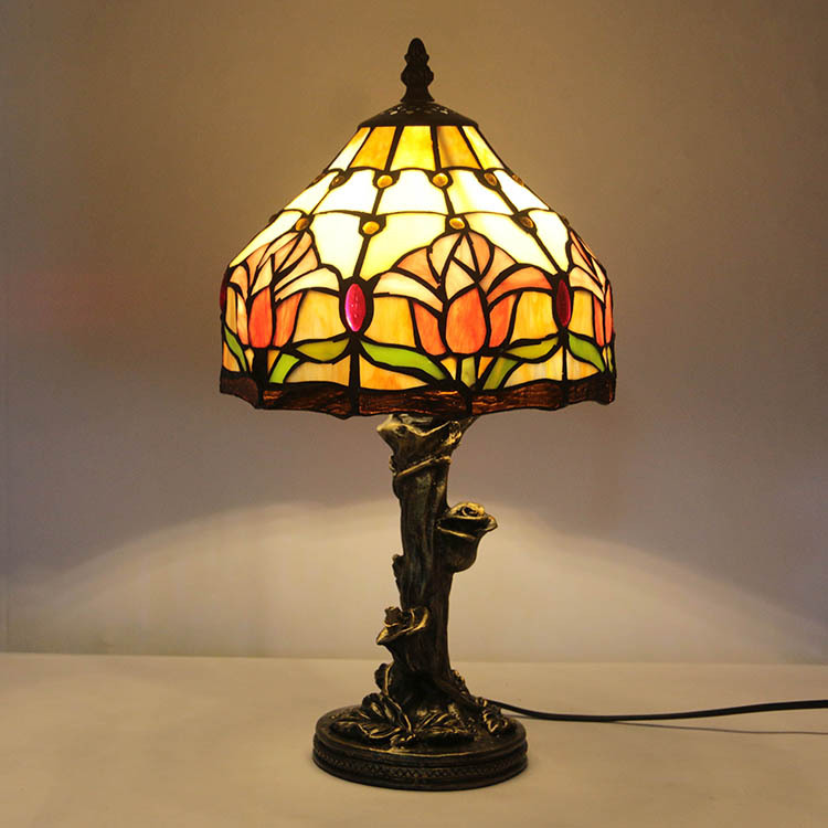 LongHuiJing Tiffany Style Floral Pattern Stained Glass Table Lamp