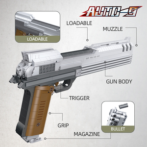 JIESTAR2023新着アダルトDIY AUTO-9ハンドガンモデルmocビルディングブロックセット弾丸SWATアーミーショットガンピストルおもちゃの銃 - Product Image 4