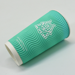 一次性纸容器，带批量折扣蓝色强隔热波纹高端咖啡杯 - Product Image 3