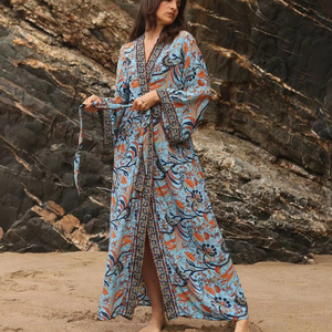 Bestwayclox 2024セクシーオープンフロントカフタン女性用夏ビキニカバーマキシビーチドレスモノキニ長袖Playa Swim <span class=keywords><strong>Sarong</strong></span>