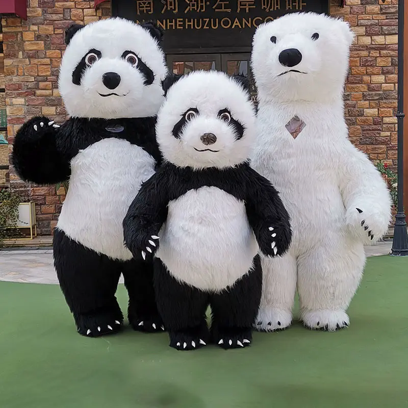Baige Venda Quente Unisex Adulto Halloween Carnaval Branco Urso Polar Estágio Trajes de Desgaste Panda Mascote Inflável