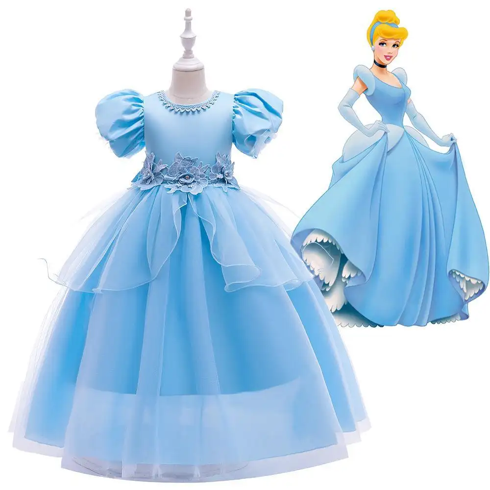 Elsa Frozen vestido de princesa Cenicienta manga hinchada niñas Navidad vestido de los niños