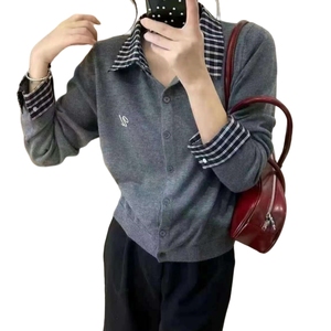 厂家批发女士休闲纯色针织毛衣，用于春季前标志格子和色块款式 - Product Image 4