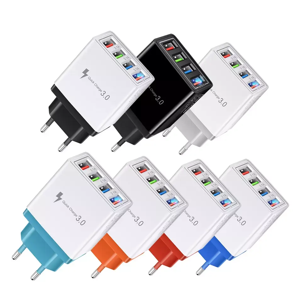 Pengisi Daya Ponsel Multi-Port 4USB Pengisi Daya Ponsel Eropa dan Amerika Pengisi Daya Cepat Perjalanan Dinding USB Colokan AS Colokan EU UK